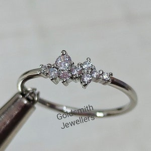 Cubic Zirconia Ring, Tiny Cluster Ring, Promise Ring, Sterling Silver Ring, Minimalist Ring, Dainty CZ Ring, Stackable Ring, Birthday Gift.