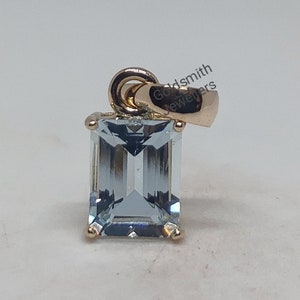 14k Yellow Gold Aquamarine Pendant/ Natural Aquamarine Pendant/ Minimalist Pendant Necklace/ Art Deco Aquamarine Pendant/ Gift Pendant, Gift