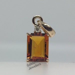 14k Yellow Gold Citrine Pendant: Emerald Cut Natural Gemstone