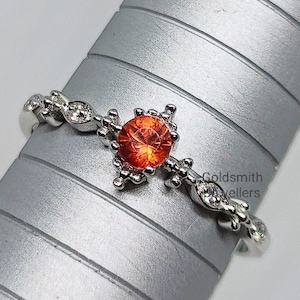 Orange Sapphire Ring: 925 Sterling Silver, Cubic Zirconia Accents