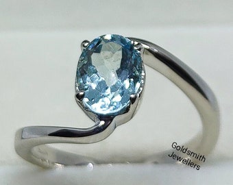 Natural Aquamarine Sterling Silver Ring - March Birthstone