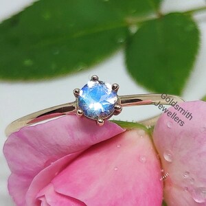 14k Yellow Gold Ring, Rainbow Moonstone Ring, Simple Engagement Ring, Moonstone Solitaire Ring, Boho Ring, Handmade Ring, Tiny Ring Gift.