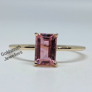 Natural Yellow Gold Pink Tourmaline Ring, Minimalist Ring,14k Gold Ring, Birthstone Ring, Gift For Her, Dainty Gold Ring, Stacking Ring.