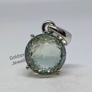 Green Amethyst Pendant, Round Gemstone Pendant, 925 Sterling Silver, Prasiolite Necklace Pendant, Minimalist Pendant, Woman Gift Pendant.