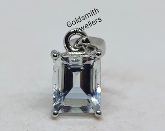 Emerald cut Aquamarine Pendant, Natural Aquamarine Pendant, 925 Sterling Silver, Minimalist Pendant, Mother&#39;s day Pendant, Birthday Gift .