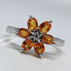 Anillo de zafiro naranja, anillo minimalista, anillo de plata 925, anillo de zafiro natural, anillo de promesa vintage, regalo de aniversario de bodas, regalo de mamá