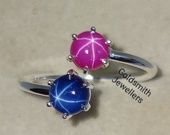 Dainty Star Sapphire Ring, Promise Ring, 925 Sterling Silver, Pink and Blue Star Sapphire Ring, Minimalist Ring, Lindy Star Ring, Gift Her.