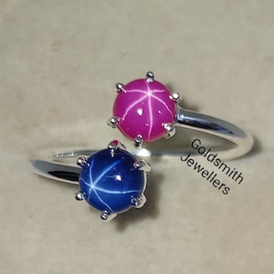 Dainty Star Sapphire Ring, Promise Ring, 925 Sterling Silver, Pink and Blue Star Sapphire Ring, Minimalist Ring, Lindy Star Ring, Gift Her.