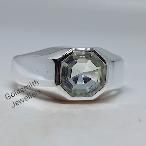 Green Amethyst Ring: 925 Sterling Silver Prasiolite Solitaire