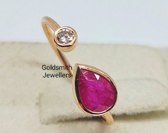 Ruby and Diamond Ring Stackable Ring in 14k Gold, Gold Ruby and Diamond Ring, Statement Ring, July Birthstone, Promise Ring for Her.