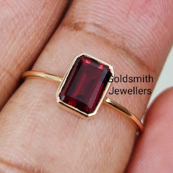 Natural Garnet Ring, Solid 14k Gold Ring, Emerald Cut Garnet Ring, January Birthstone Ring, Statement Ring, Gifts For Mom, Bridal Ring.