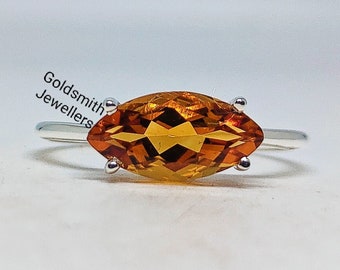 Marquise Citrine Ring: Dainty 925 Sterling Silver Stacking Ring