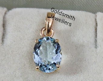 14k Yellow Gold Oval Aquamarine Pendant/ Natural Aquamarine Pendant/ Minimalist Pendant Necklace/ Art Deco Aquamarine Pendant/ Gift Pendant