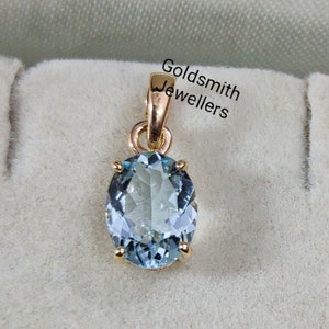 14k Yellow Gold Oval Aquamarine Pendant/ Natural Aquamarine Pendant/ Minimalist Pendant Necklace/ Art Deco Aquamarine Pendant/ Gift Pendant