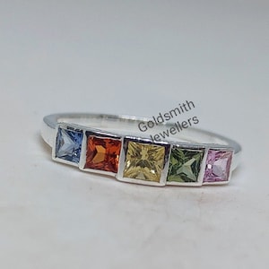 925 Sterling Silver Ring, Multi Sapphire Ring, Minimalist Ring, Natural Gemstone Ring, Stackable Ring, Multi Birthstone Ring, Gift for Her.
