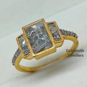 White Diamond Chip Ring: 925 Sterling Silver Gold Plated Band