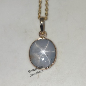 Genuine White Star Sapphire Pendent, Minimalist Pendent, 14k Gold Pendant, Birthday Gift, Star Sapphire Necklace Pendant, Woman for Her.