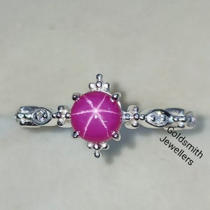 Star Pink Sapphire Ring, Vintage Sapphire Ring, 925 Sterling Silver, Engagement Ring, Star Sapphire Ring, Promise Ring, Anniversary Ring