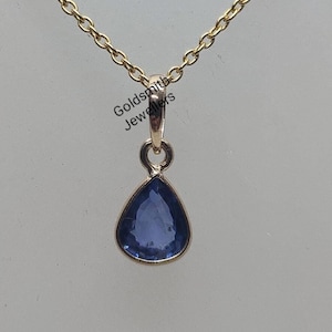 Blue Sapphire Pendant, 14k Yellow Gold Pendant, Natural Blue Sapphire Pendant, Sapphire Charms, Birthday Gift, Neelam Small Gold Jewelry.