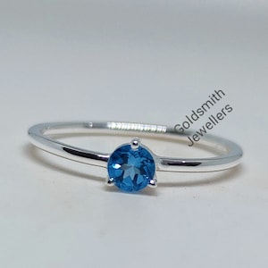 Round Blue Topaz Ring: 925 Sterling Silver Stacking Ring