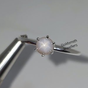 White Star Sapphire Ring, Promise Ring, 925 Silver Ring, Dainty Ring, Round Star Sapphire Ring, Minimalist Ring, Women Gift for Her.