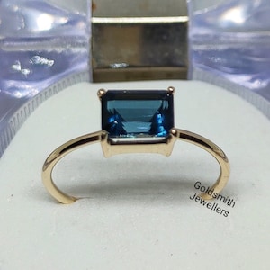 London Blue Topaz 14k Yellow Gold Ring: Handmade Gemstone Promise Ring