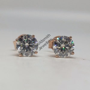 Round 6mm Moissanite Stud Earrings,10k Rose Gold Earrings, Solitaire Stud Earrings, Certified D Grade Moissanite Earrings, Push Back Studs.