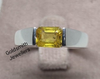 Genuine Yellow Sapphire Ring, Stackable Ring, 925 Sterling Silver, Solitaire Ring,1.45Ct Yellow Sapphire Ring, Handmade Ring for Man Women.