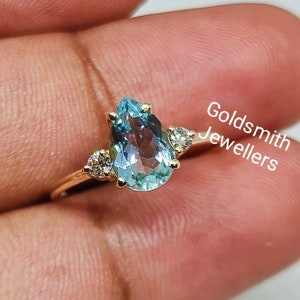 Natural Aquamarine Ring Minimalist Aquamarine Ring Custom Birthstone Ring Solid 14k Gold Ring March Birthstone Ring Dainty Pear Ring Gift