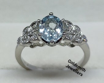 Vintage Art Deco Aquamarine Ring: 925 Sterling Silver, Cubic Zirconia