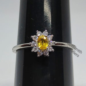 Dainty Yellow Sapphire Ring: 925 Sterling Silver, Cubic Zirconia
