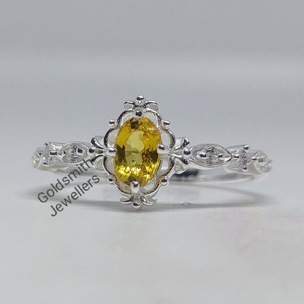 Vintage Yellow Sapphire Ring, Engagement Ring, 925 Sterling Silver, Promise Ring, Natural Sapphire Ring, Anniversary Ring, Woman Ring Gift.