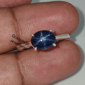 Star Blue Sapphire Ring, Genuine Star Sapphire Ring, 925 Silver Ring, Statement Ring, Solitaire Ring, Star Gemstone Ring, Mom&#39;s Gift Ring .