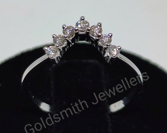 14k White Gold Diamond Chevron Ring - Delicate Stackable Ring