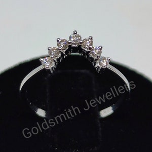 14k White Gold Diamond Chevron Ring - Delicate Stackable Ring