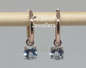 Round Aquamarine Earrings, Minimalist Earrings, 10k Gold Earrings, March Birthstone Earrings, Genuine Aquamarine Gemstone, Anniversary Gift