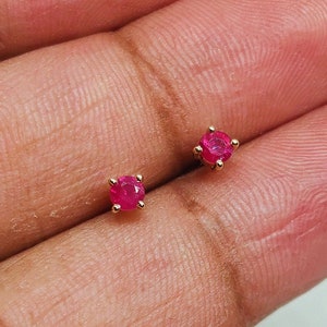 Natural Ruby Stud Earring,14k Gold Earrings, Dainty Earring for Girl, Wedding Jewelry Earrings, Solid Gold Stud Earring, Anniversary Gift.