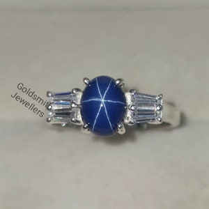 Lindy Star Sapphire Ring: 925 Sterling Silver, CZ Diamond Accent
