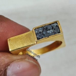 Black Diamond Chip Ring: Gold Plated Sterling Silver Square Band