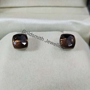 Natural Smoky Quartz Stud Earrings, 8 MM Gemstone Stud, 925 Sterling Silver Stud, Quartz Earrings, Dainty Handmade Stud, Women Gift.