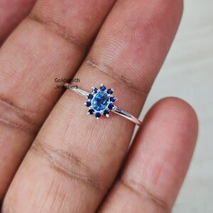 Blue Sapphire Ring, Stackable Ring, Minimalist Ring, 925 Sterling Silver, Promise Ring, Genuine Sapphire,  Anniversary Ring, Woman Gift Her