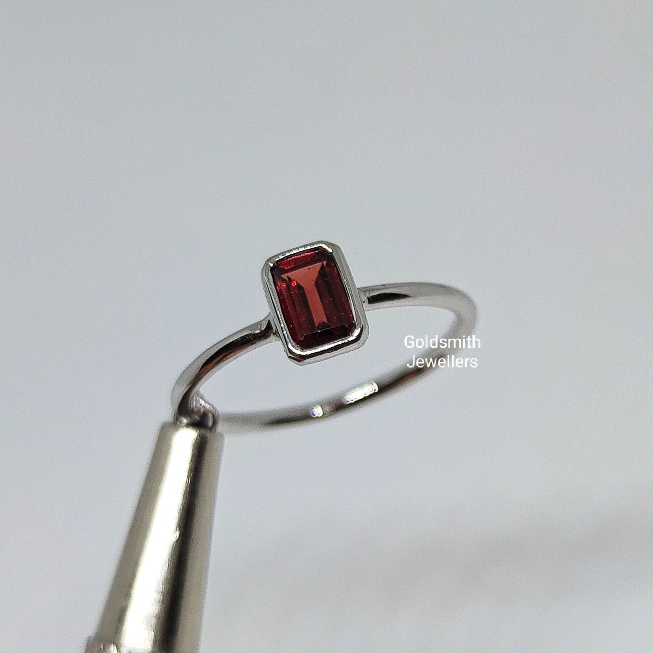 Natural Garnet Ring, 925 Sterling Silver, Emerald Cut Garnet Ring, January Birthstone Ring, Statement Ring, Gifts For Mom, Bridal Ring.