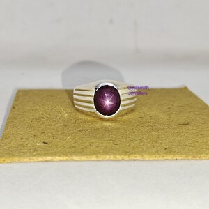 Echte Star Ruby Signet Ring Star Gemstone Ring, Solitaire Ring 925 Zilveren Ring Minimalistische Ring Star Ruby Ring Verjaardagscadeau