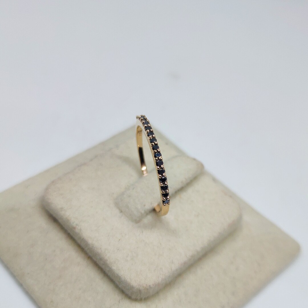 Black Diamond Gold Band Ring14k Solid Gold Thin Diamond Etsy UK