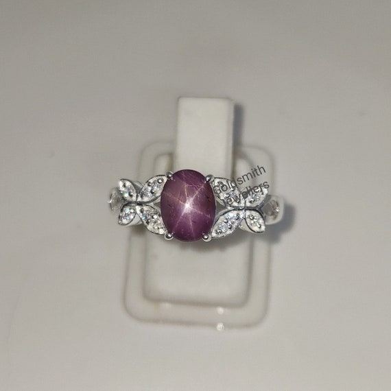 Bague étoile Rubis Et Saphir Blanc En Argent 925 - Taille 4 à 11, Vintage, Faite Main