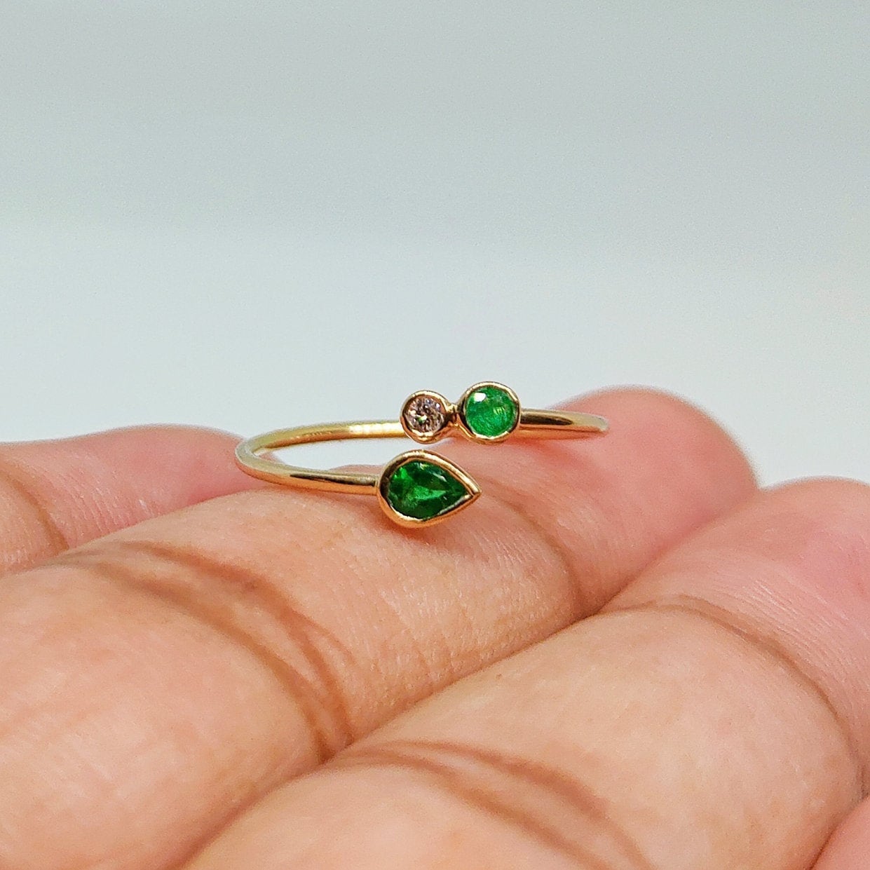 Dainty Emerald Gold Ring Diamond & Emerald Yellow Gold Ring Etsy