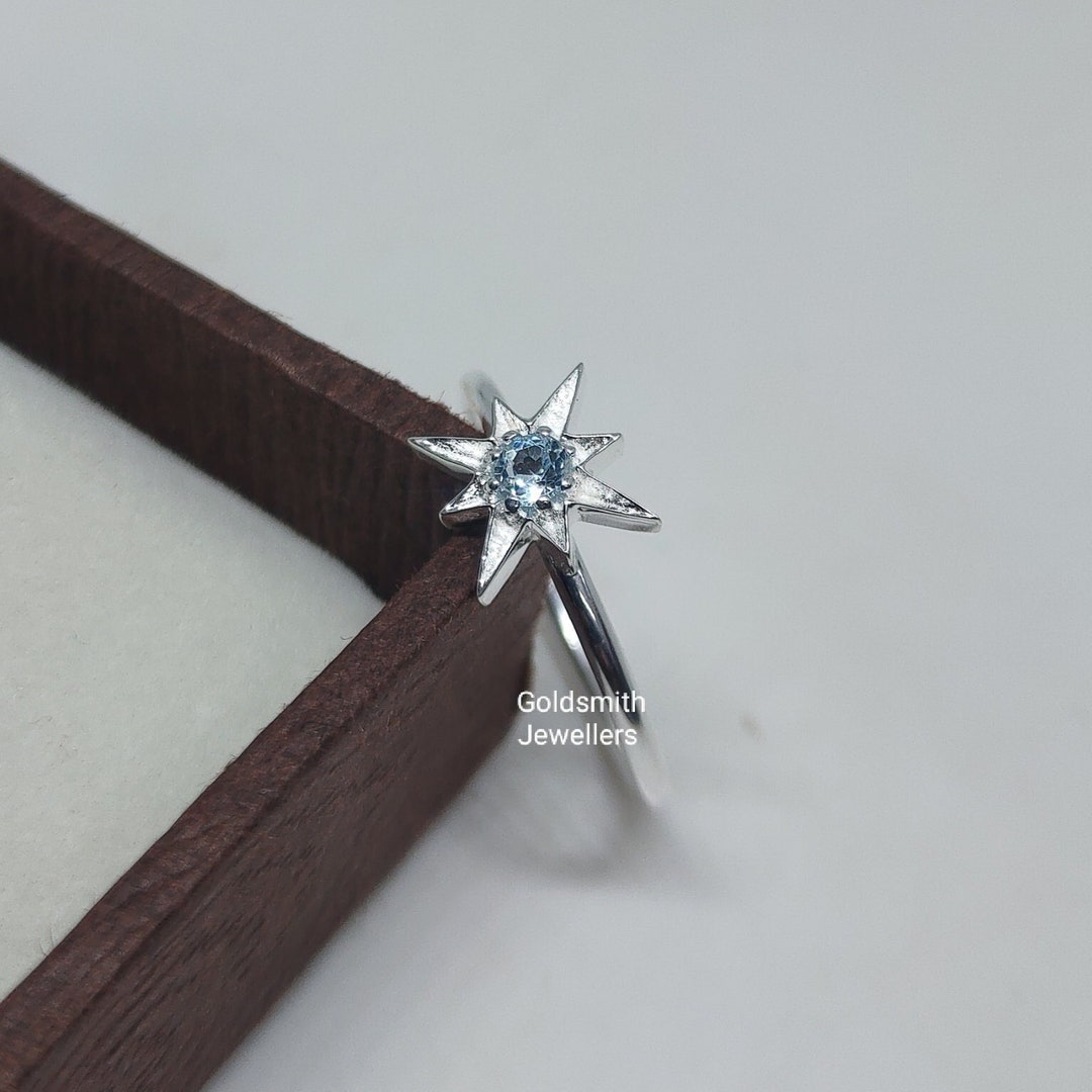 Star Promise Rings Aquamarine Star Ring, Promise Ring, Knuckle Star Ring, Stacking Ring ...
