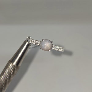White Star Sapphire Ring: 925 Sterling Silver, CZ Diamond Accent