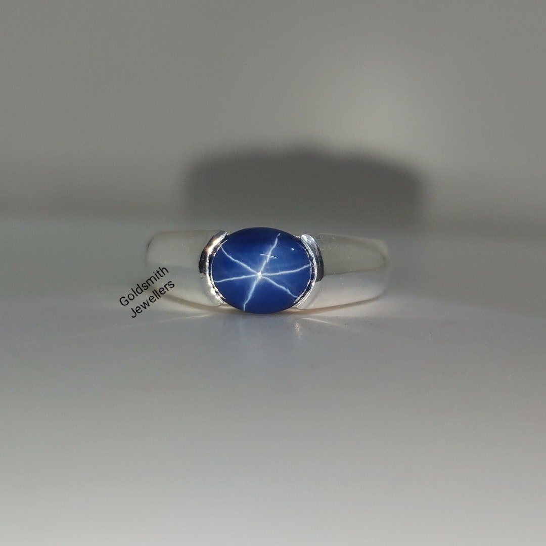 Star Blue Sapphire Ring, Star Gemstone Ring, Solitaire Ring, 925 Silver