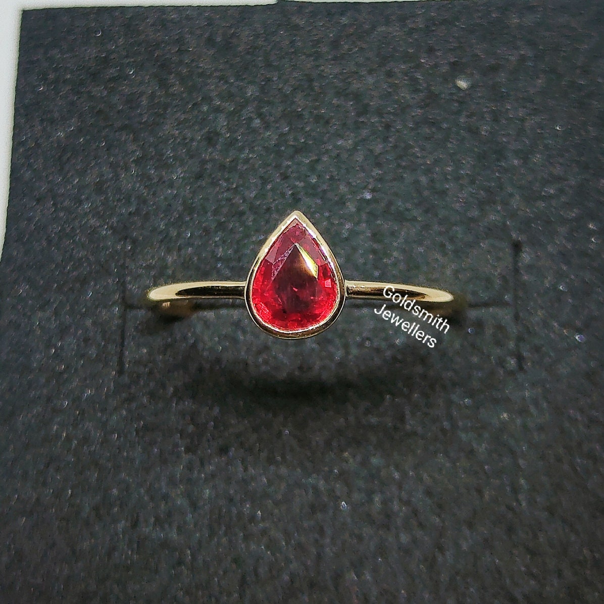 Pear Cut Red Sapphire Ring: 14k Yellow Gold Dainty Promise Ring